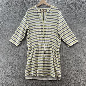 Lilla P Dress Womens Large Gray Yellow Striped Nautical Mini Shirt Dress